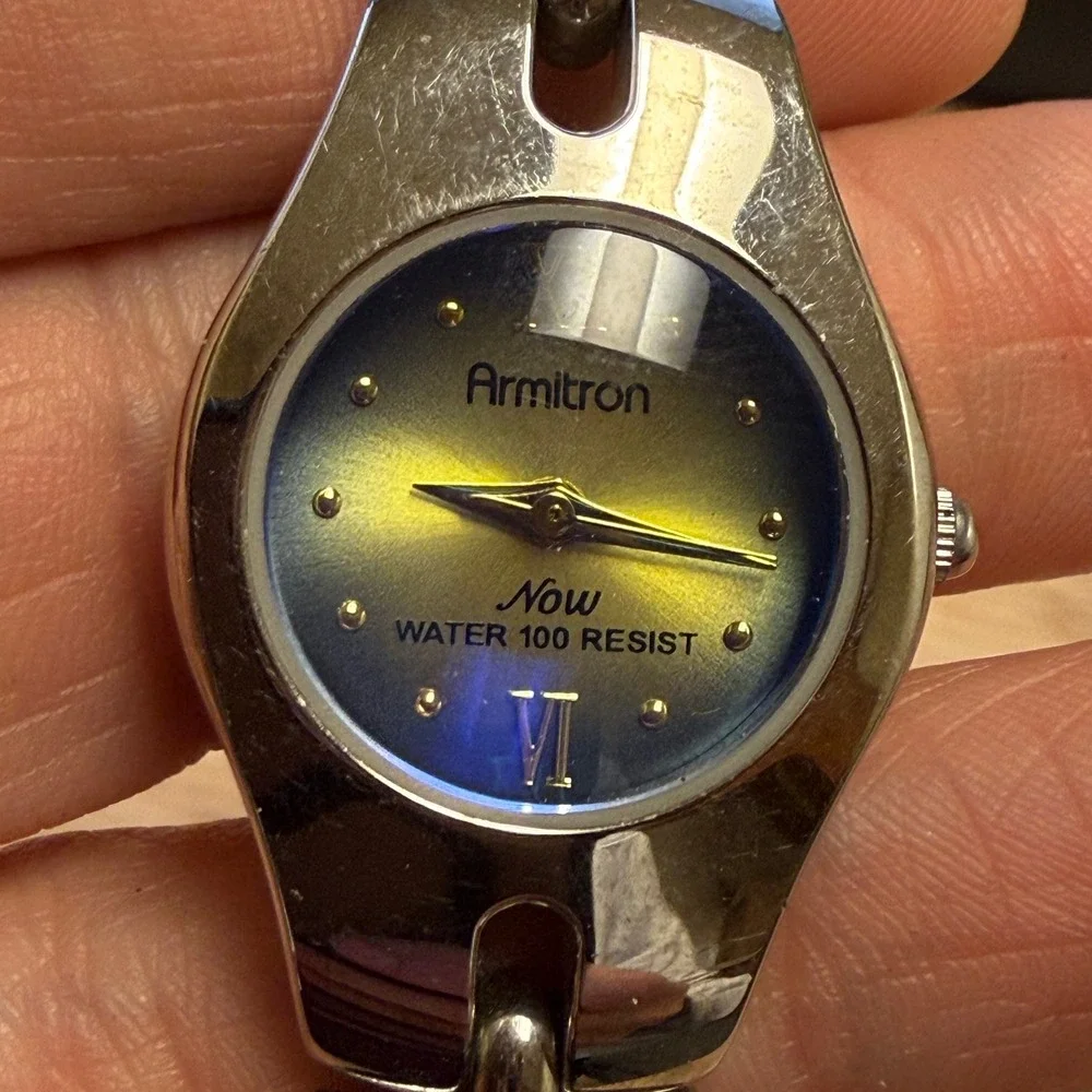 Armitron Now Womens Watch Silver Tone Blue Yellow Gradient Dial Japan Works